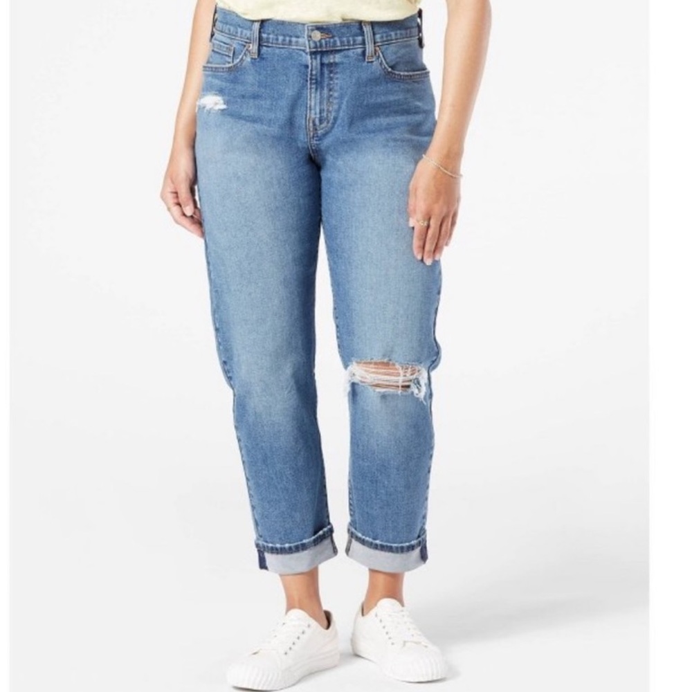 Size 6 DENIZEN X Levi's Mid-Rise Cropped Boyfriend Jeans Deconstructed NEW